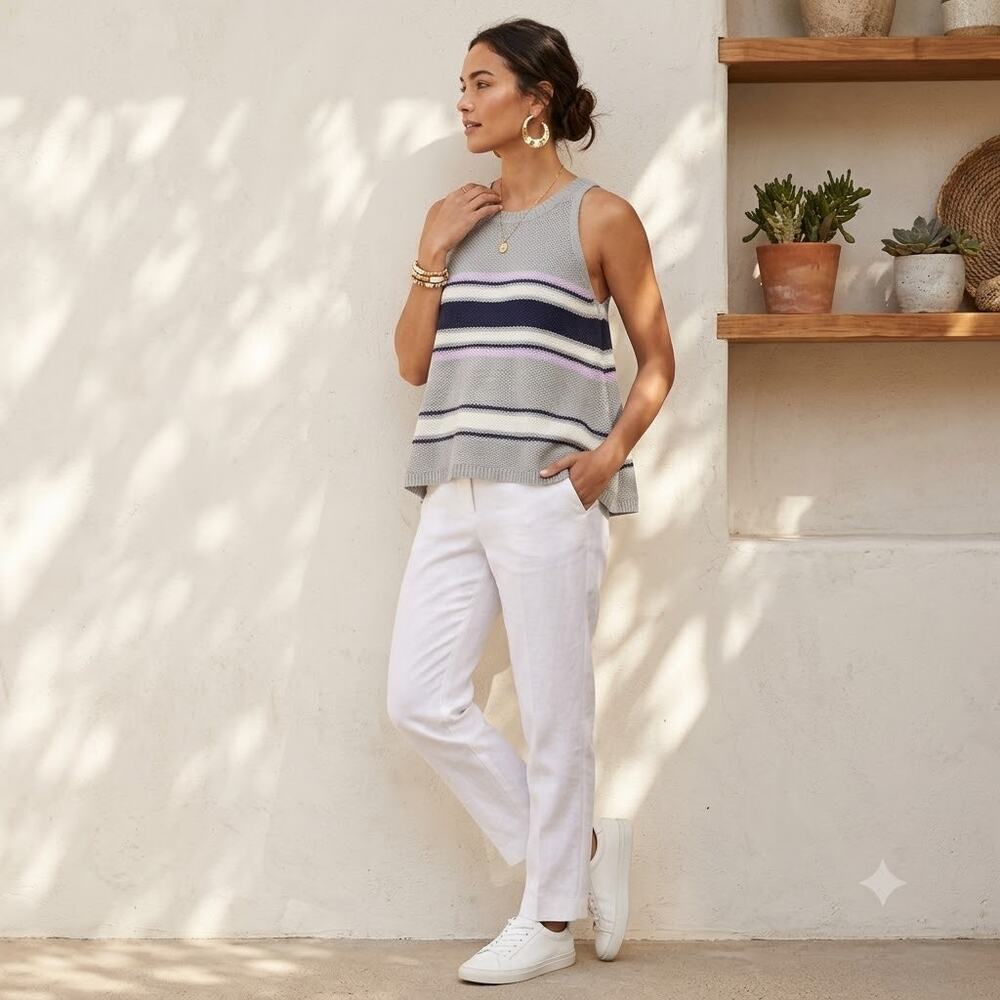 Caslon NWT Grey Striped Knit Swing Tank Top Size Large Textured Sleeveless